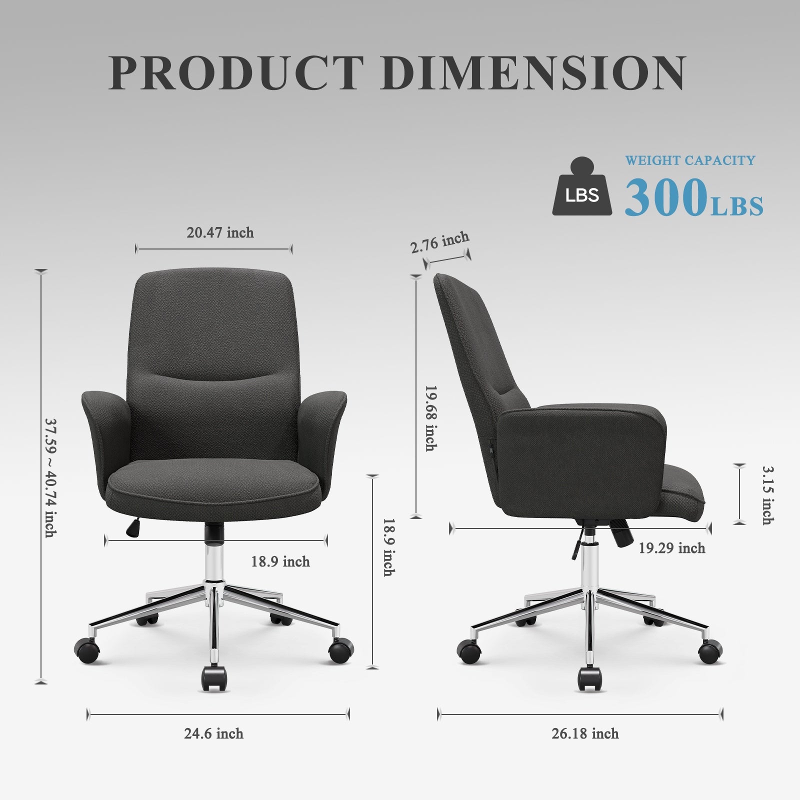 COLAMY Ergonomic Office Chair - Height Adjustable Shell Backrest, Grey Manufacturer code PL-AL-6793-DGY
