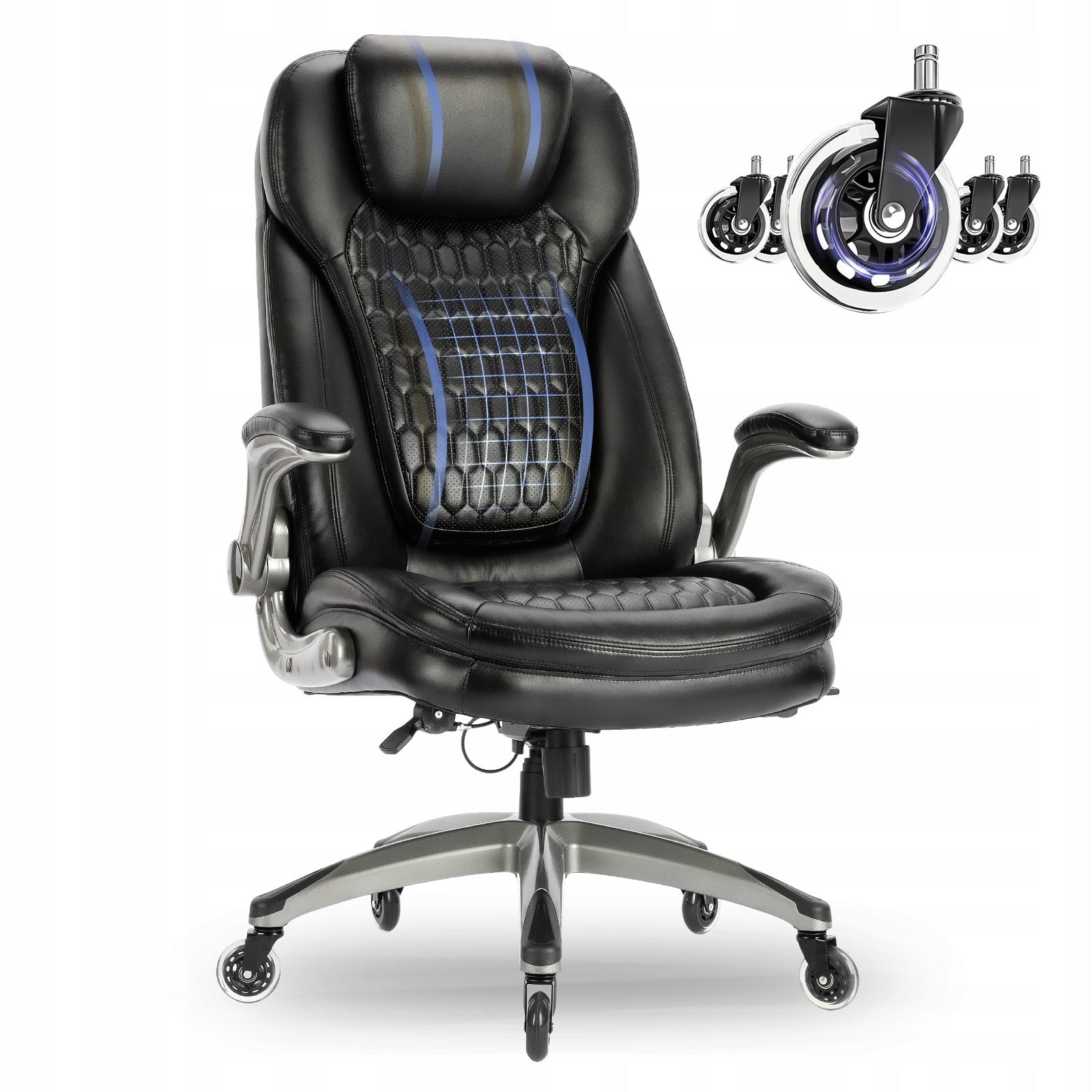 COLAMY Executive Ergonomic Computer Office Chair Leather with High Backrest