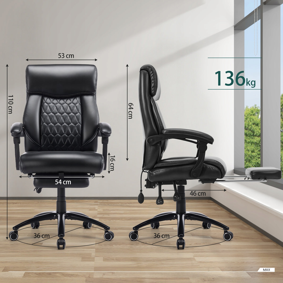 COLAMY Executive Office Chair Leather 90°-130° Reclining Foot Rest Manufacturer code OCS02C-BK-FL