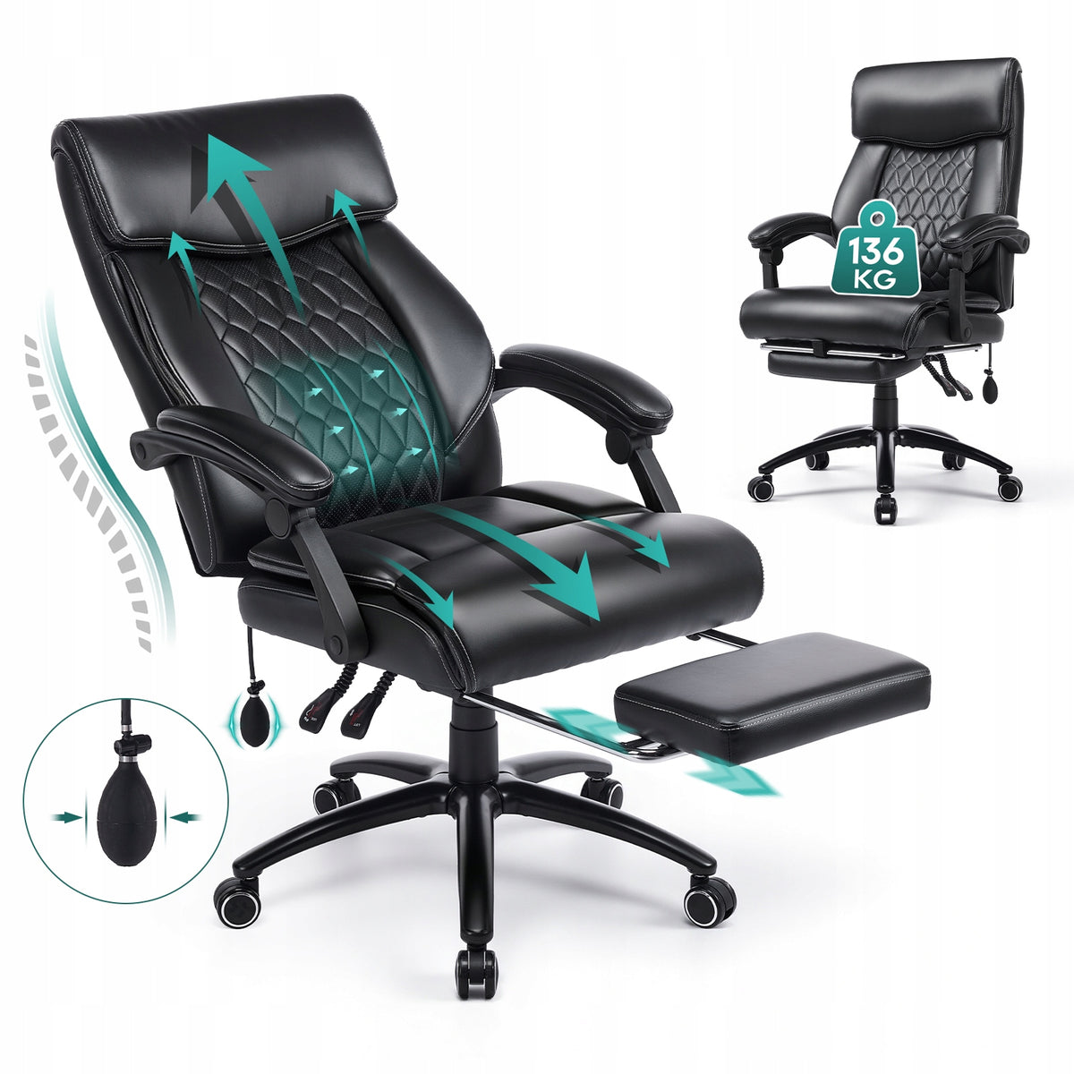 COLAMY Executive Office Chair Leather 90°-130° Reclining Foot Rest Packaging status original
