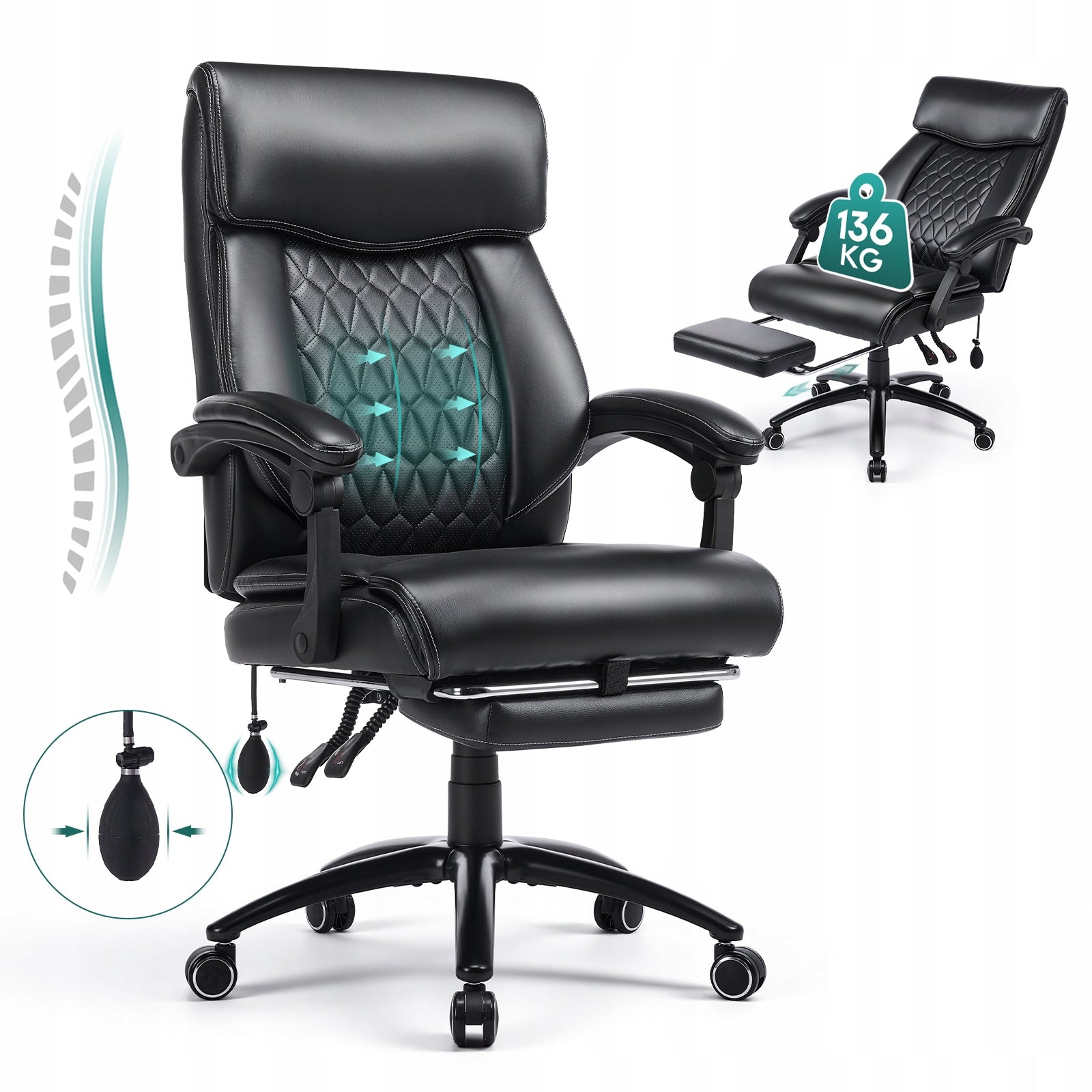 COLAMY Executive Office Chair Leather 90°-130° Reclining Foot Rest