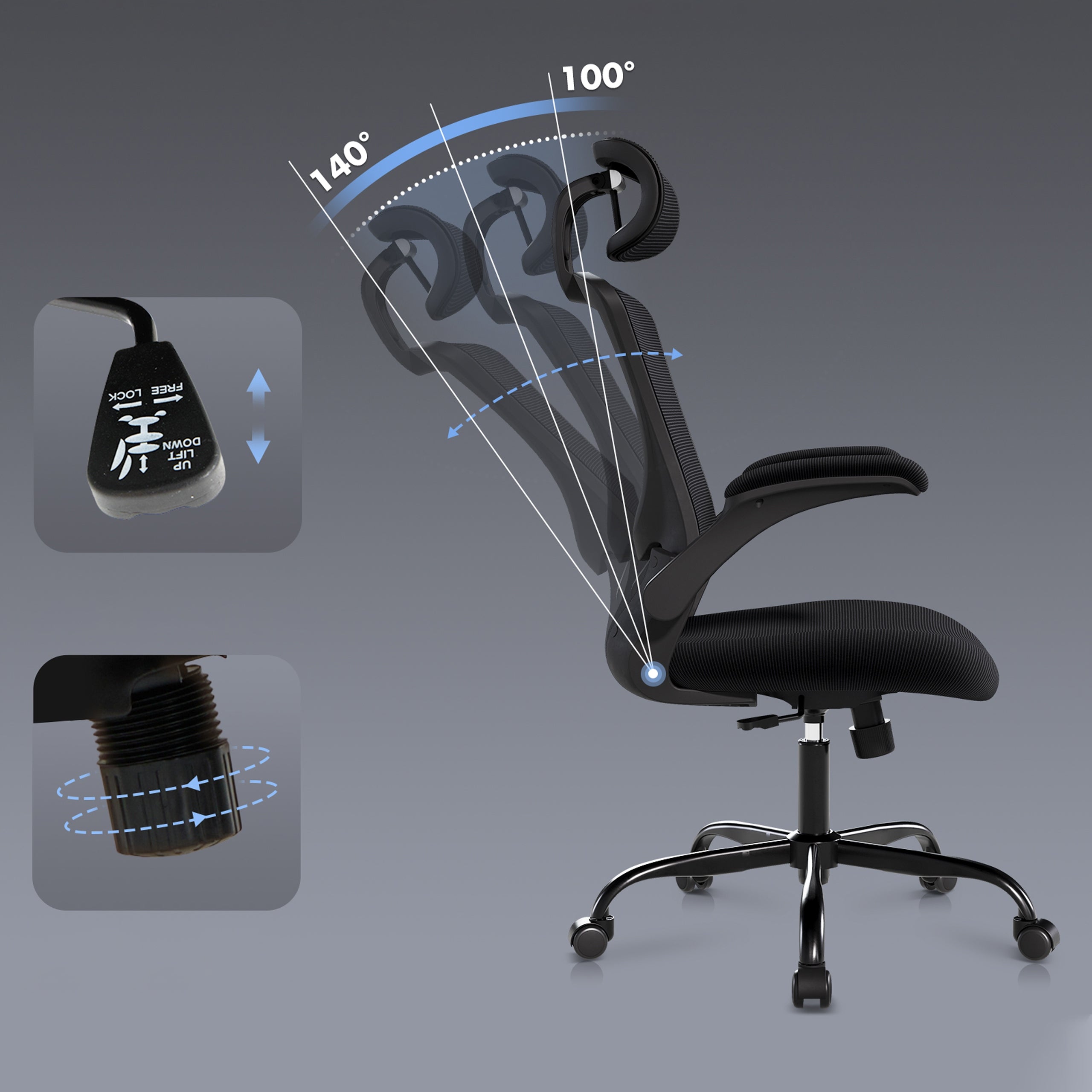 COLAMY Office Chair Mesh Computer Chair with Adjustable Headrest Armrest Manufacturer code 9050-BK