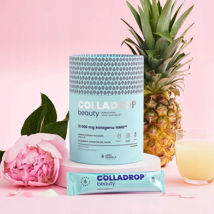 COLLADROP BEAUTY PINEAPPLE Collagen 10000mg type I and III Aura Herbals 30 sash. Brand Aura Herbals
