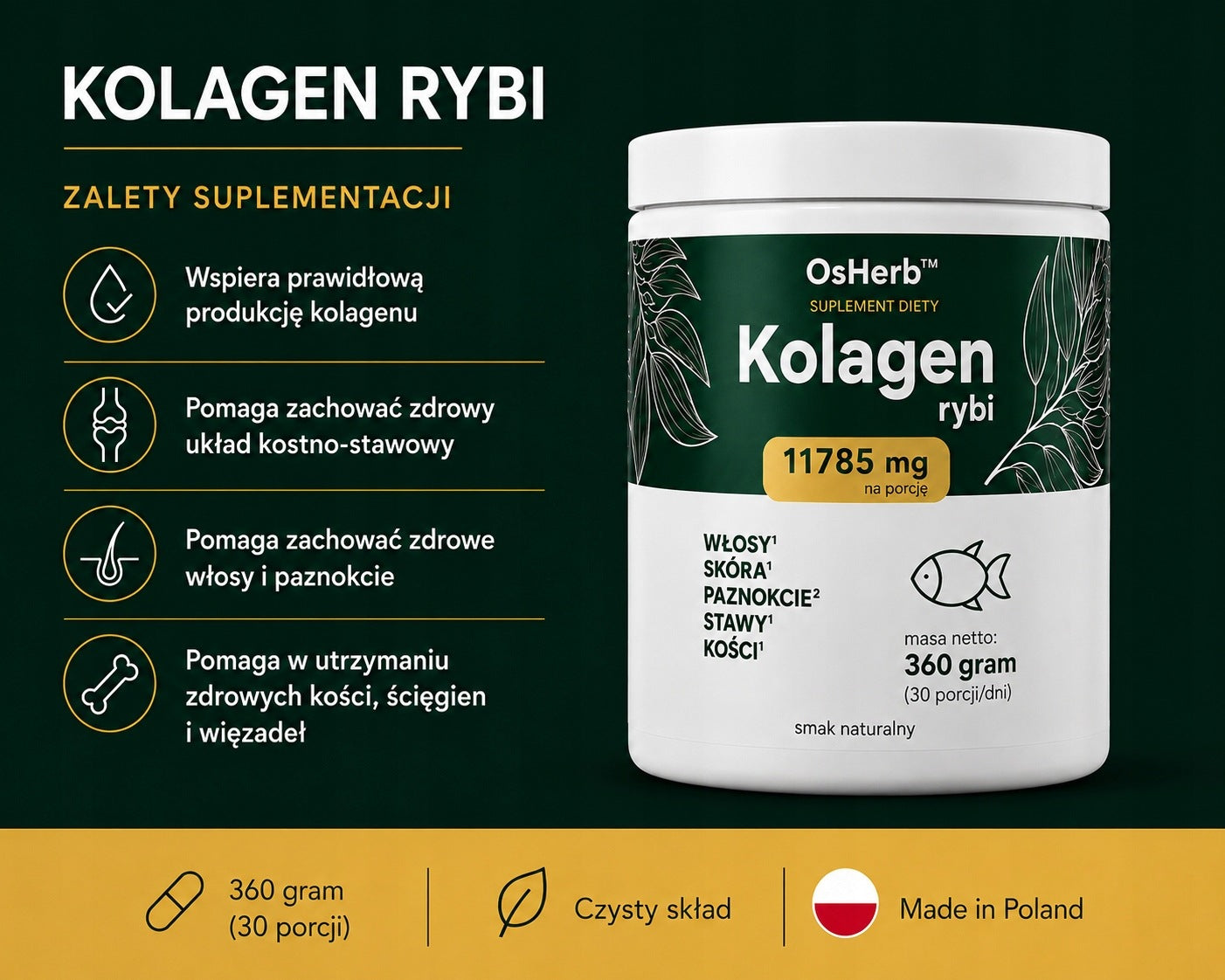 COLLAGEN FISH 11785 mg Premium JOINTS SKIN HAIR NAILS Hyaluron Wit C D3 Packaging status original