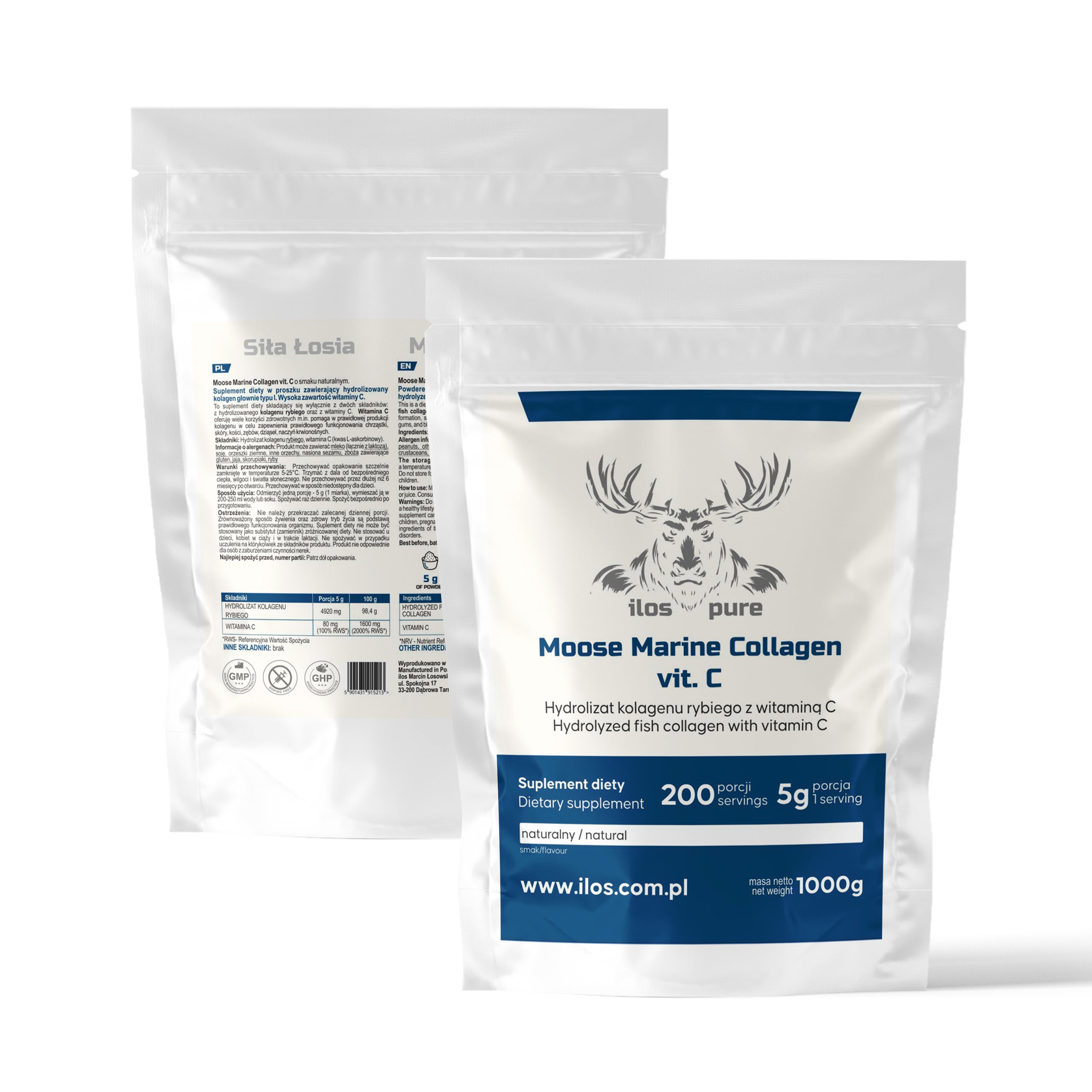 COLLAGEN FISH HAIR SKIN NAILS ilos PURE VITAMIN C 1000g 1kg NATURAL Packaging status original