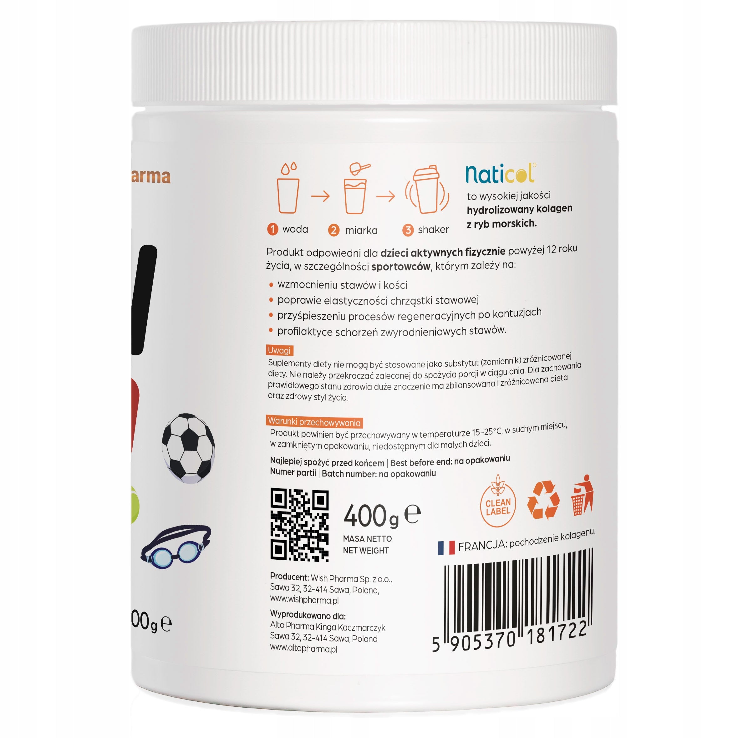 COLLAGEN FLEXI SPORT JUNIOR Strong Joints and Bones for Children Orange 800 g Packaging status original
