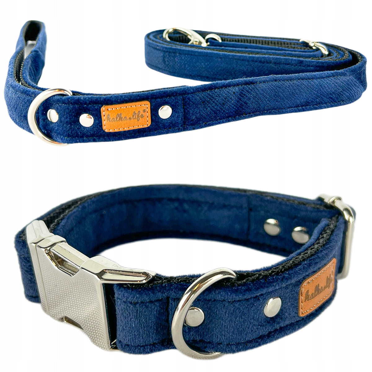 COLLAR AND LEASH FOR SMALL DOG, LEASH AND COLLAR SET - NAVY BLUE, S