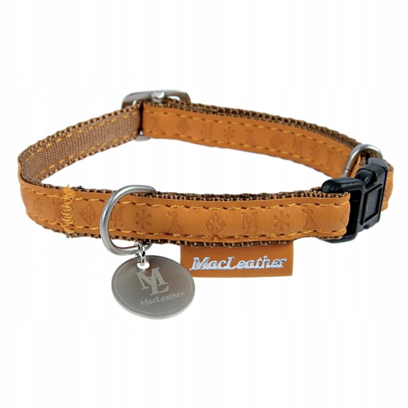 COLLAR DOG CAT ADJUSTABLE MAC LEATHER 15mm YELLOW