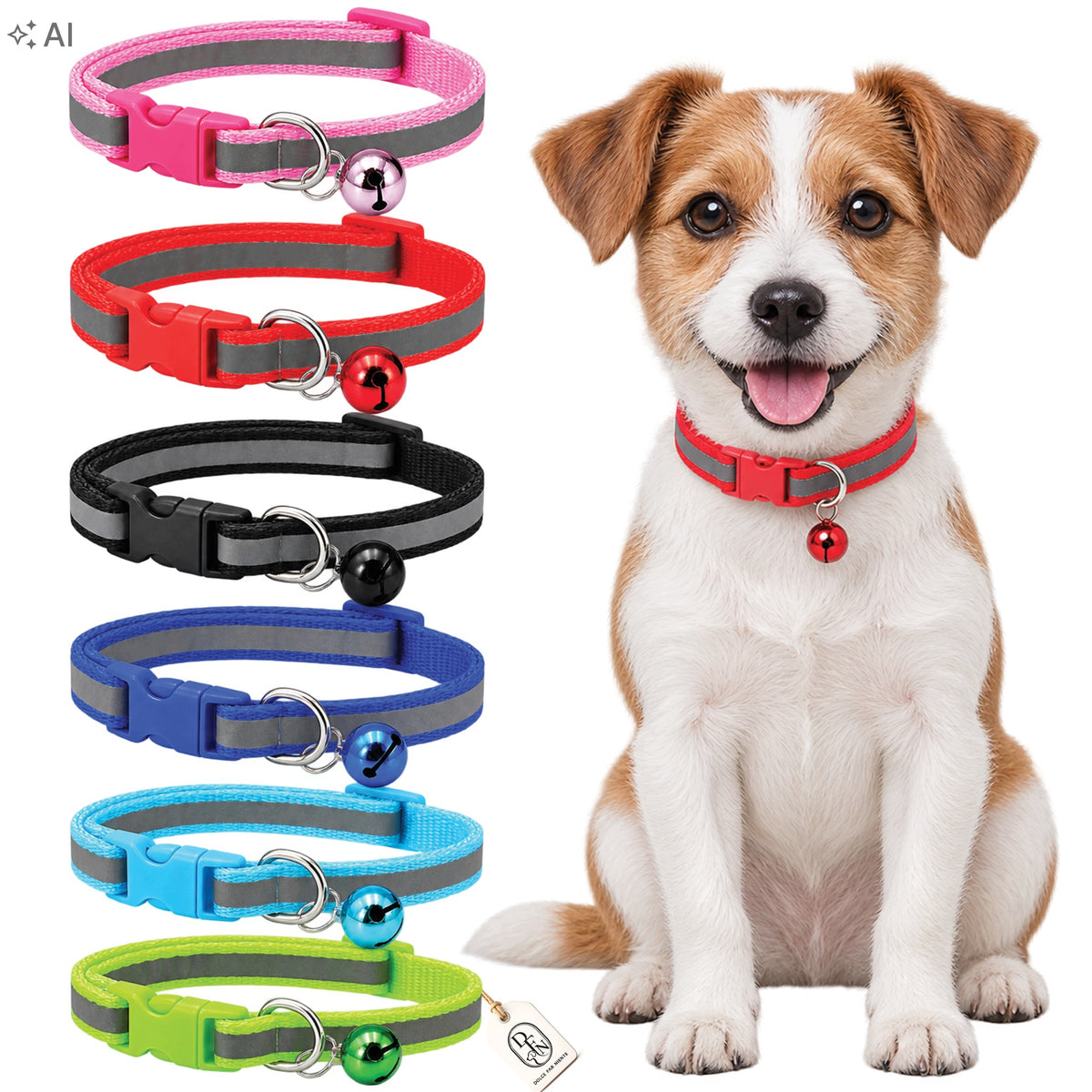 COLLAR FOR SMALL DOG CAT PUPPY WITH BELL REFLECTIVE MIX