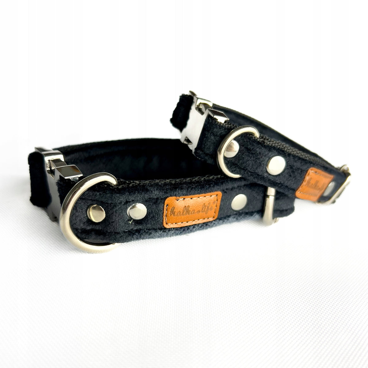 COLLAR FOR SMALL DOG, DURABLE, VELOUR, DOUBLE LAYER - BLACK, XS
