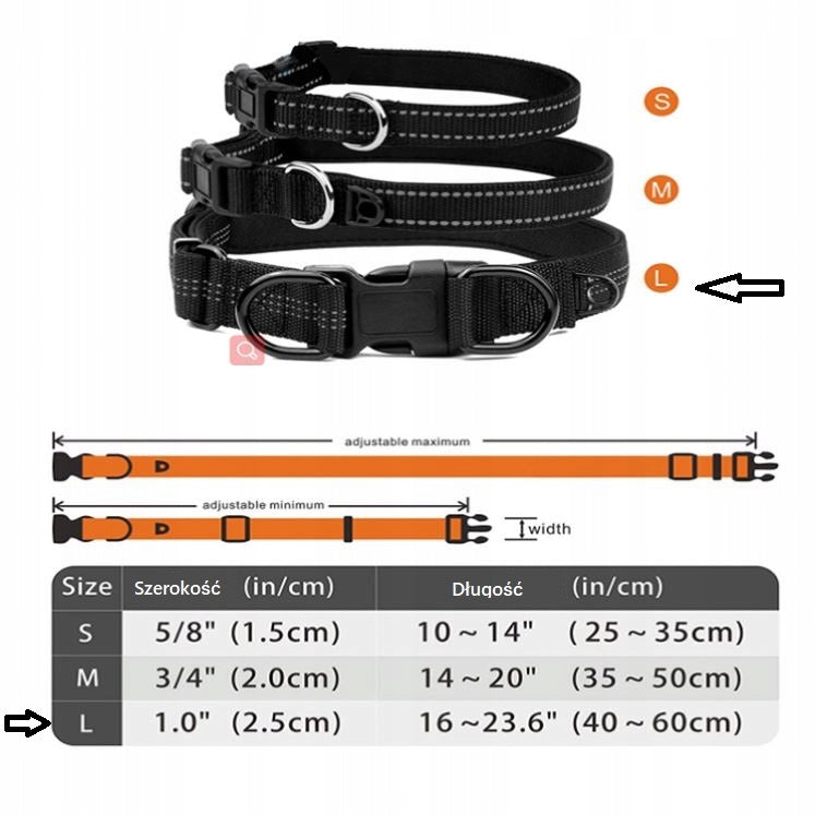 COLLAR L and Strong LEASH for DOG Reflective 150cm Manufacturer code 5904050011519