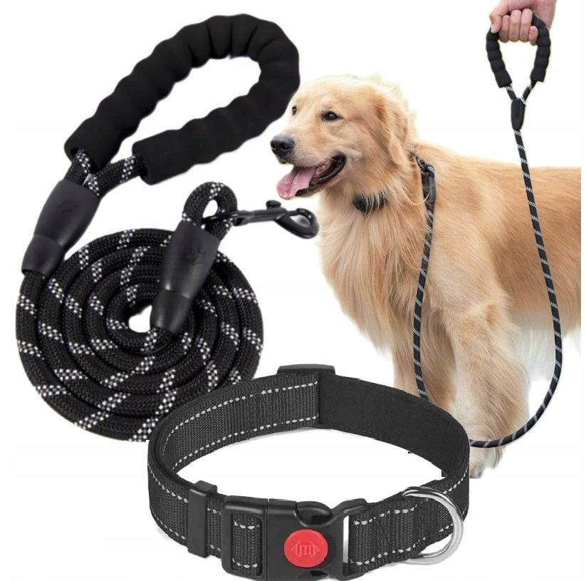 COLLAR L and Strong LEASH for DOG Reflective 150cm