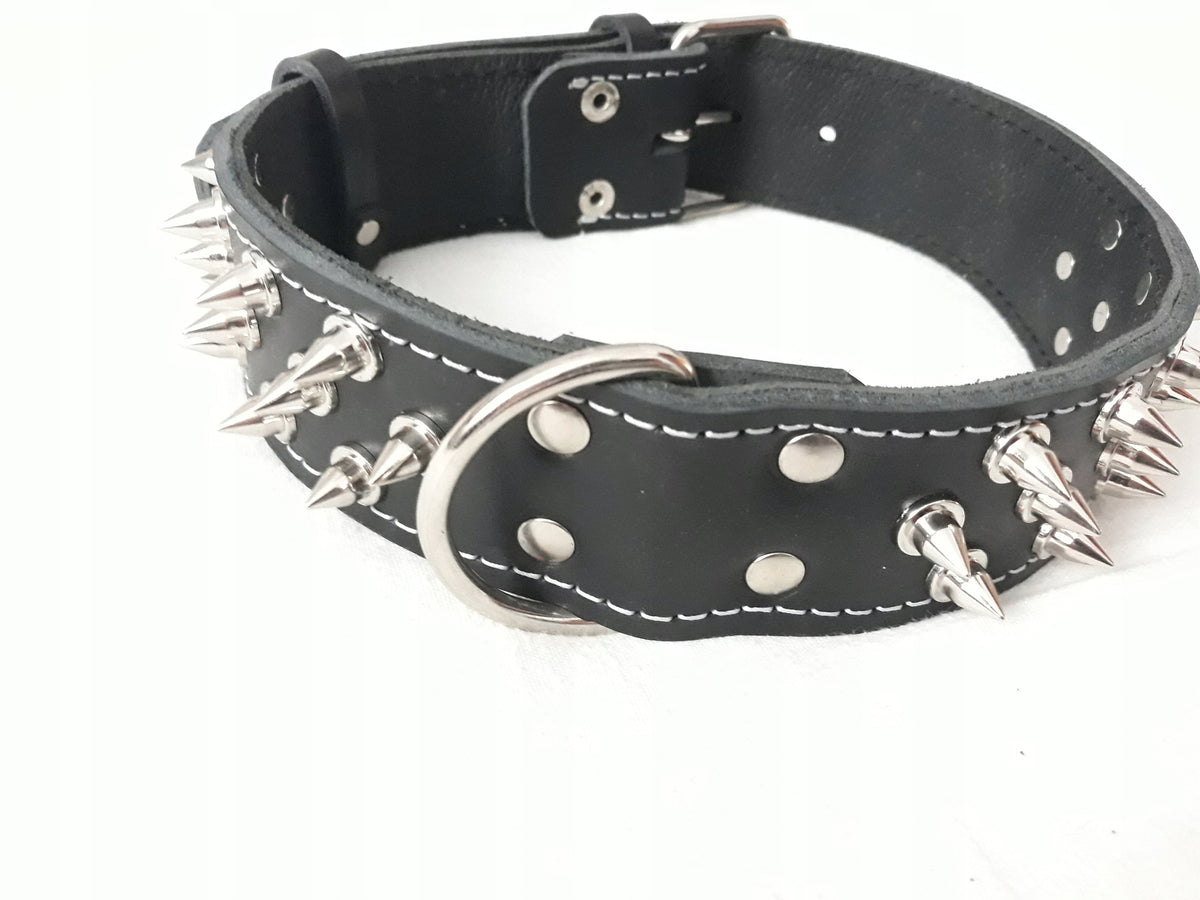 COLLAR LEATHER SPIKES LEATHER 4cm/70cm