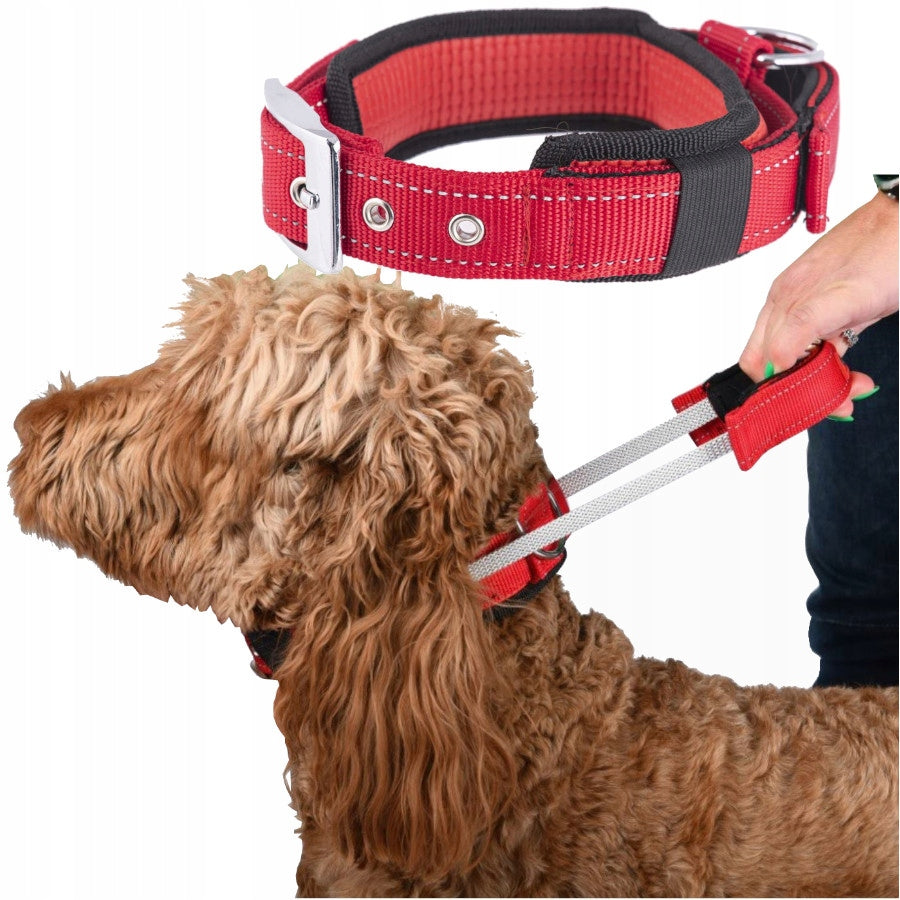 COLLAR WITH DOG HANDLE SHORT LEASH WIDE STRONG WITH ADJUSTABLE R.M