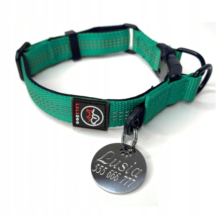 COLLAR WITH NAME FOR DOG RICO 30-40CM with ADDRESS CARD engraving TURQUOISE M Manufacturer code 5906555652914