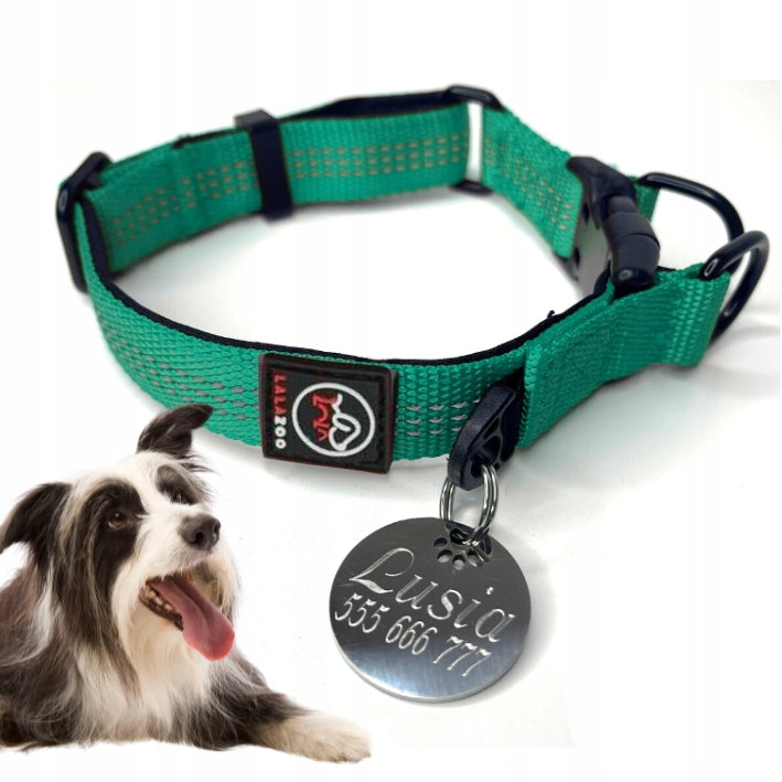 COLLAR WITH NAME FOR DOG RICO 30-40CM with ADDRESS CARD engraving TURQUOISE M
