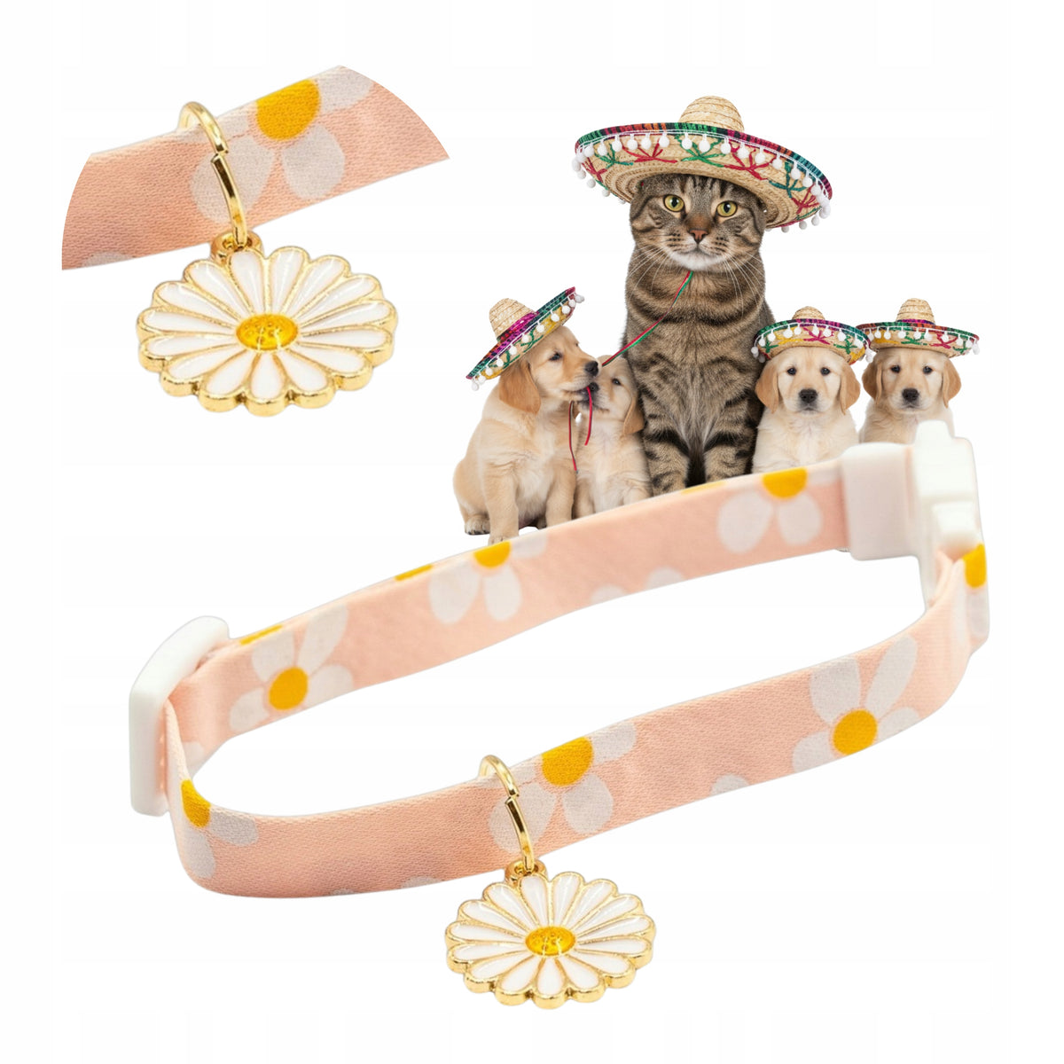 COLLAR WITHOUT BELL patterns for puppy cat white flower 18-30cm marker