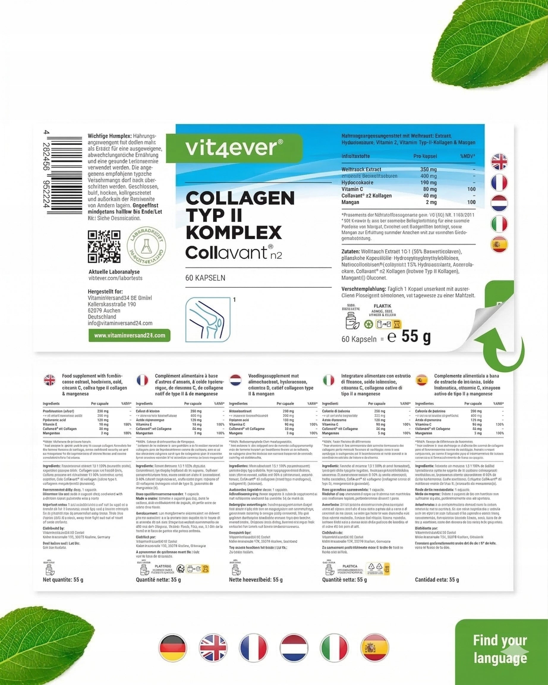 COLLAVANT N2- COLLAGEN COMPLEX TYPE 2 60 CAPSULES VIT4EVER Brand Vit4Ever