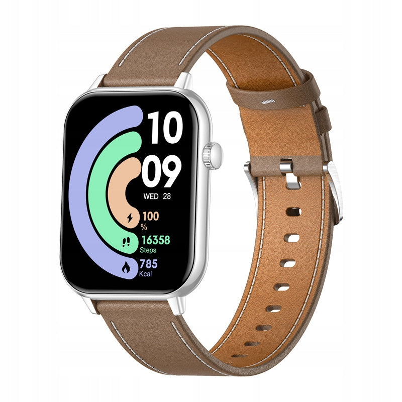COLMI C28 Smartwatch Watch AI AMOLED 1.93" Silver Brown Leather Strap Packaging status original