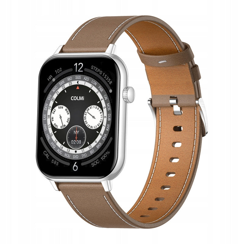 COLMI C28 Smartwatch Watch AI AMOLED 1.93" Silver Brown Leather Strap