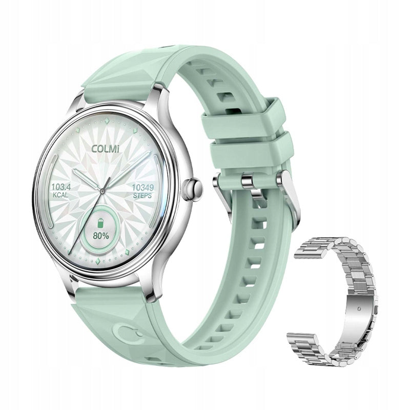 COLMI L28 Smartwatch Watch Silver-Green + Silver Steel Strap