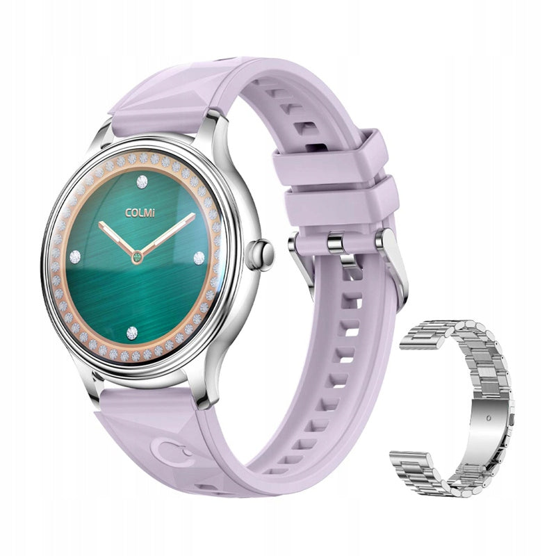 COLMI L28 Smartwatch Watch Silver-Violet + Silver Steel Strap