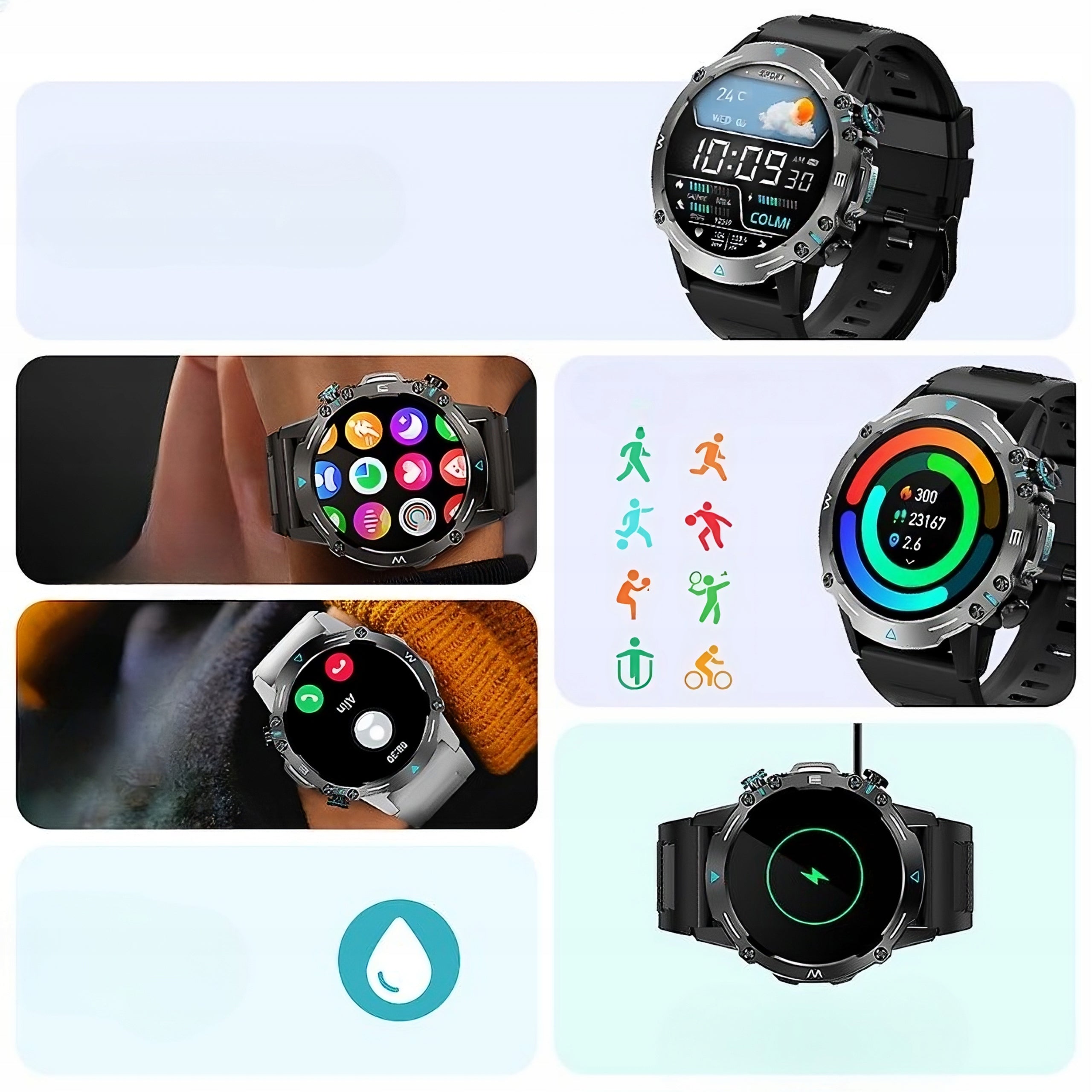 COLMi M42 Military Smartwatch – The Power of Technology! Ultra AMOLED, GREEN STRAP Batteries included no