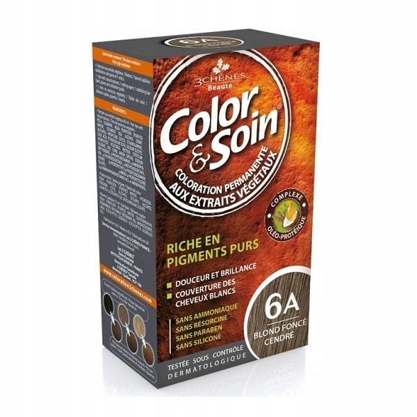 Langanhaltendes Haarfärbemittel ohne aggressive Substanzen Color&amp;Soin Nr. 6A, dunkles Aschblond, 135 ml 