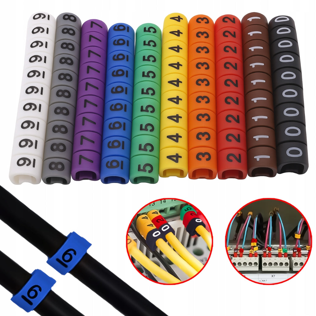 COLORED CABLE WIRE MARKER 0-9 - SET OF 100PCS
