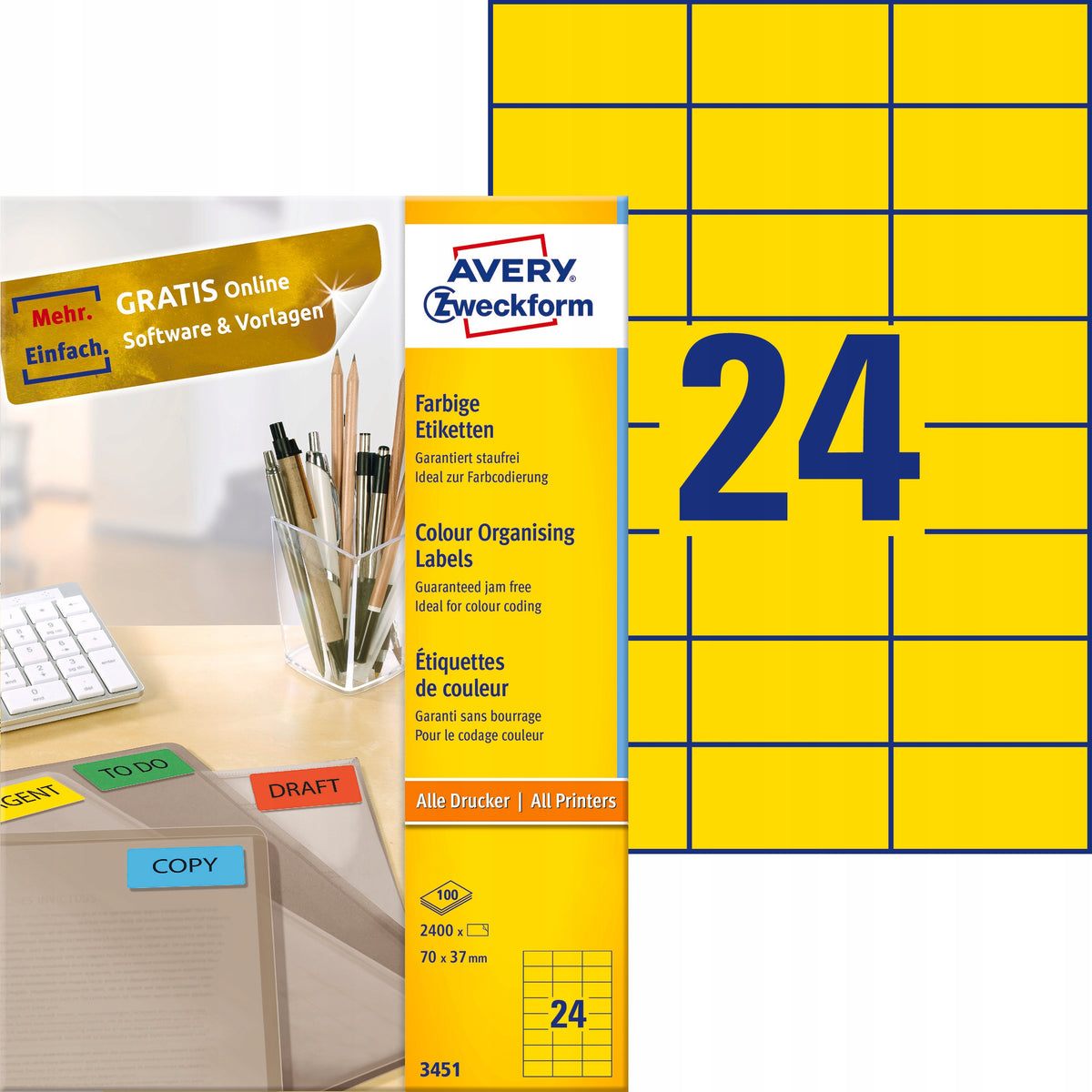 COLORED LABELS. YELLOW 70X37 2400 PCS Color yellow