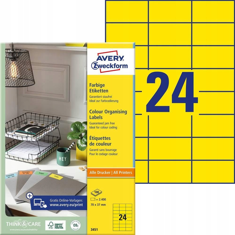 COLORED LABELS. YELLOW 70X37 2400 PCS