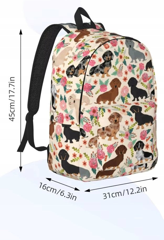 COLORFUL SCHOOL BACKPACK FOR TRIPS FOR DOG FAN DOG DACHSHUND Packaging status original