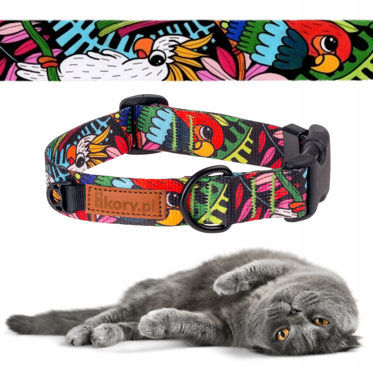 COLORFUL cat tape collar 24-30 cm adjustable Ukory TROPICAL pattern