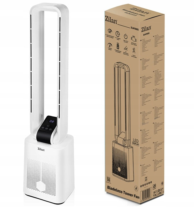 COLUMN FAN BLADELESS 97CM SILENT TOUCH PANEL + REMOTE CONTROL 50W Functions automatic oscillation timer