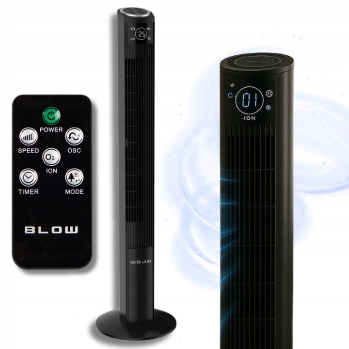 COLUMN FAN FLOOR FAN STANDING BLOW BLACK POWERFUL REMOTE CONTROL 90W Dominant color black