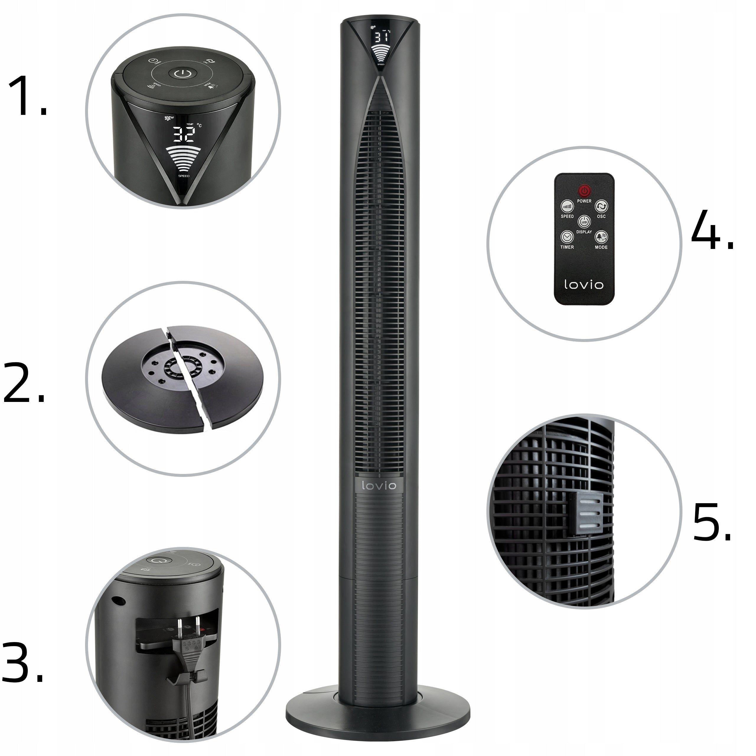 COLUMN FAN Floor Standing Fan QUIET WITH REMOTE CONTROL WiFi 118 cm Brand Lovio