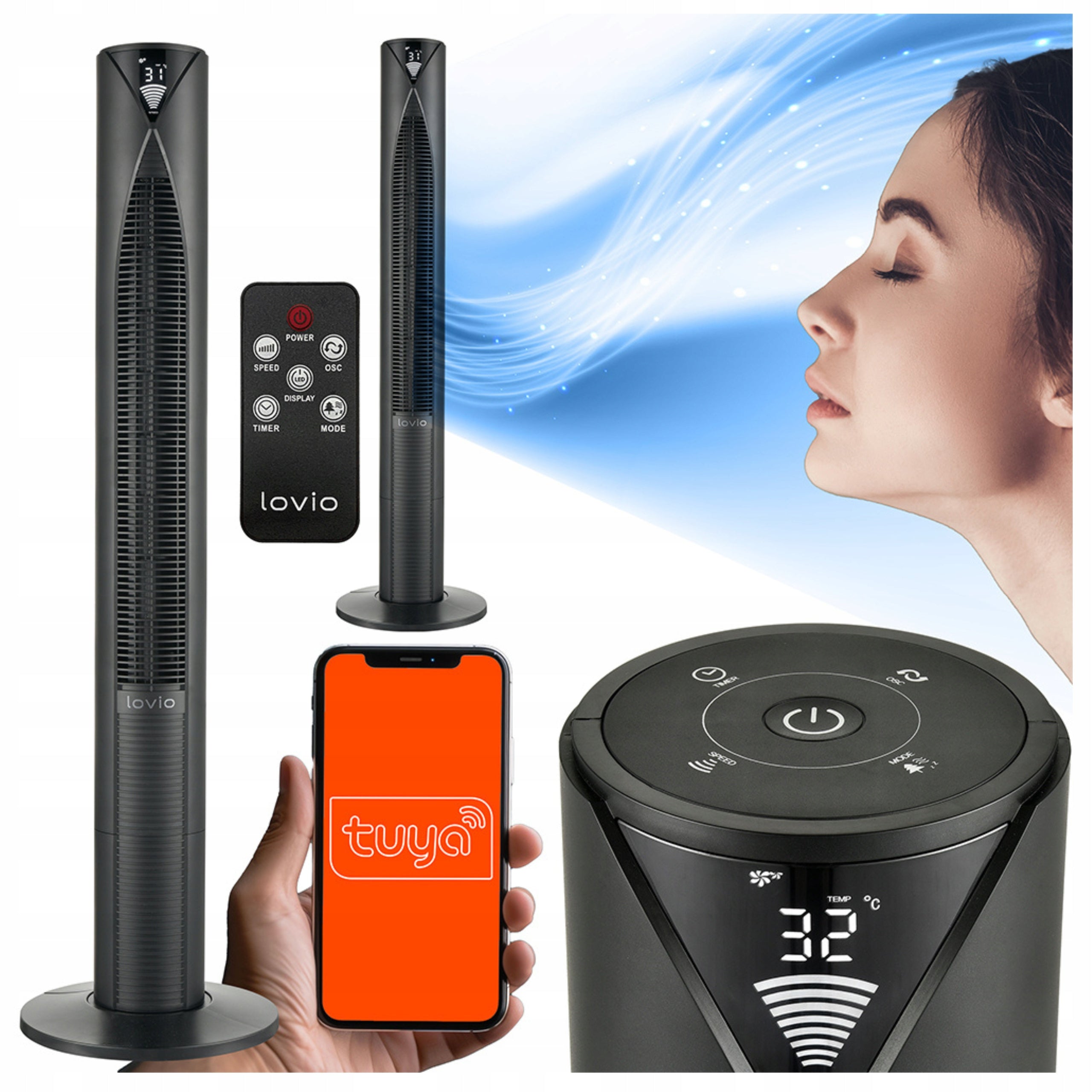 COLUMN FAN Floor Standing Fan QUIET WITH REMOTE CONTROL WiFi 118 cm