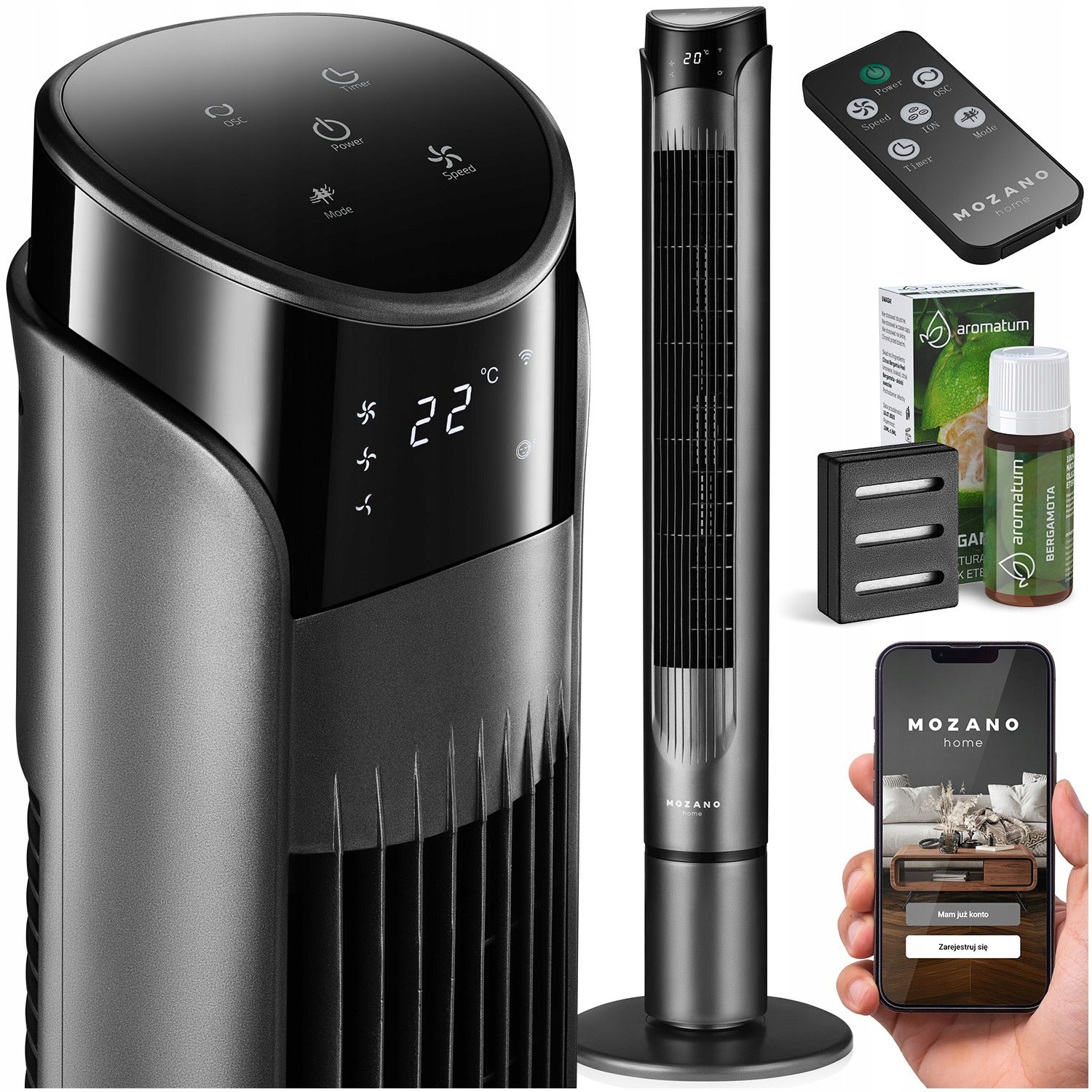 COLUMN FAN QUIET XXL STANDING FAN WiFi REMOTE CONTROL ION AROMA OIL