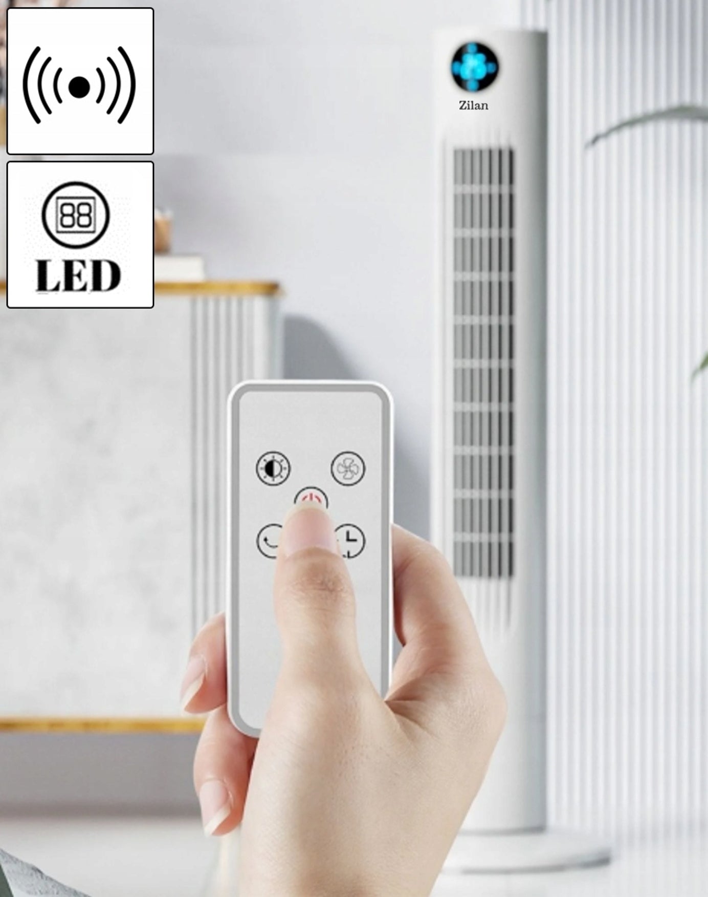 COLUMN FAN XL 60W WHITE SILENT LED PANEL REMOTE CONTROL OSCILLATION THERMOMETER Fan type column