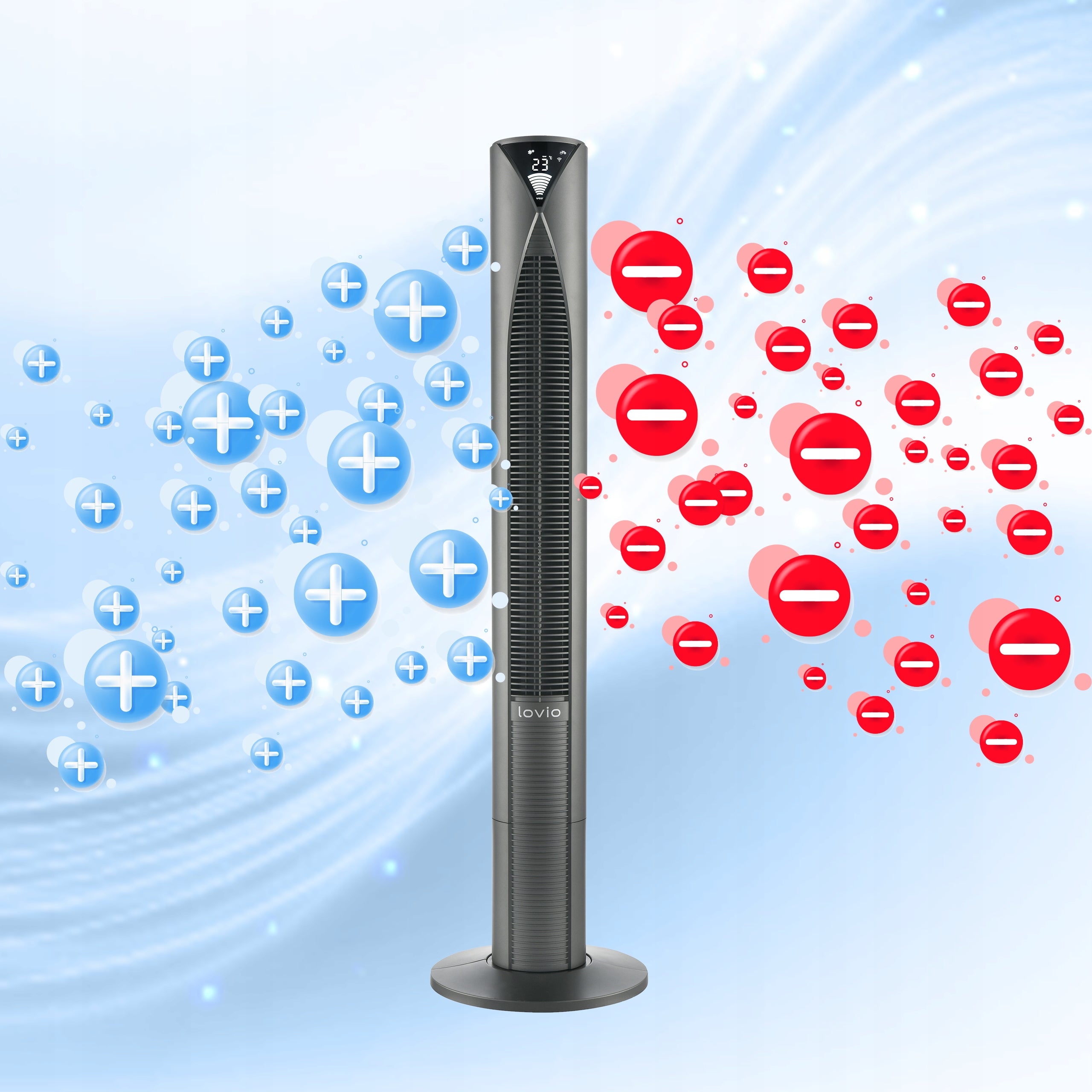 COLUMN FAN standing fan QUIET AROMA IONIZATION 118cm WiFi Tuya Model Wentylator kolumnowy podłogowy AirWave PRO