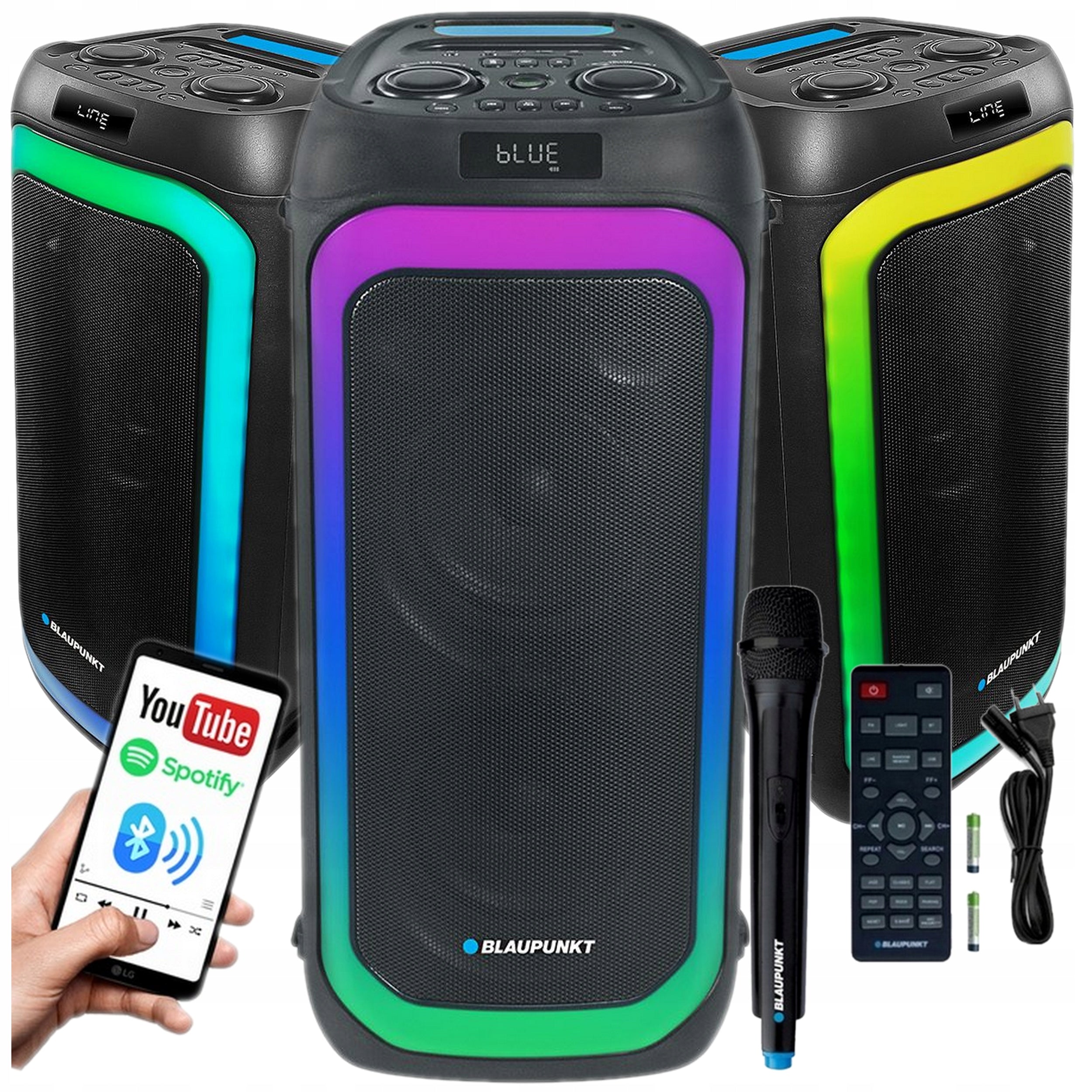 COLUMN SPEAKER PARTYBOX BLAUPUNKT PB06AC KARAOKE LED REMOTE CONTROL AUX USB BT FM