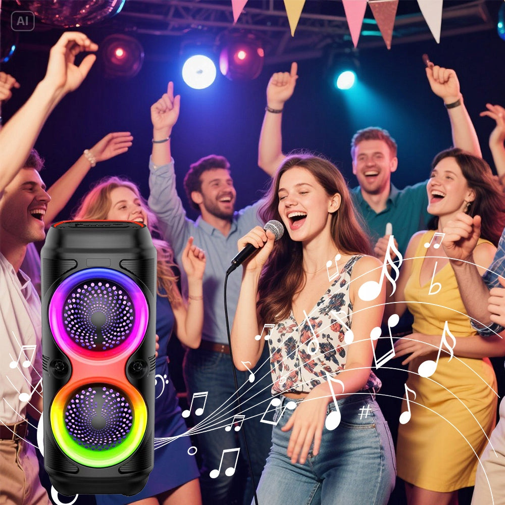 COLUMN SPEAKER PORTABLE LED BLUETOOTH WITH KARAOKE FUNCTION RADIO FM USB Packaging status original