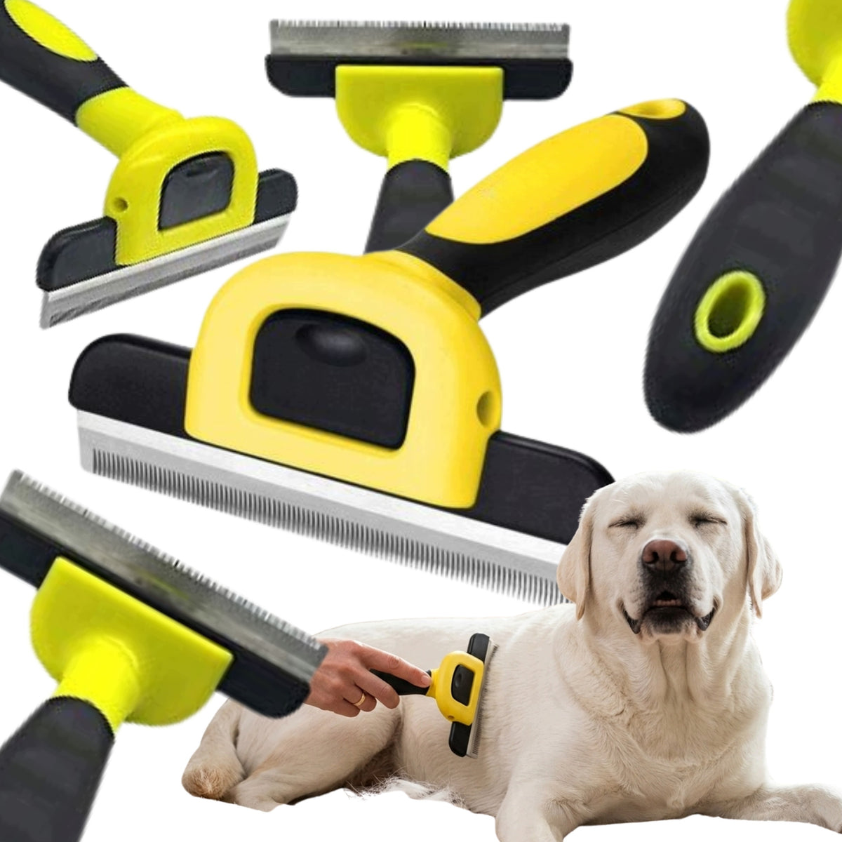 COMB BRUSH TRIMMER CARDED FOR DOG AND CAT HAIR UNDERCOAT YELLOW