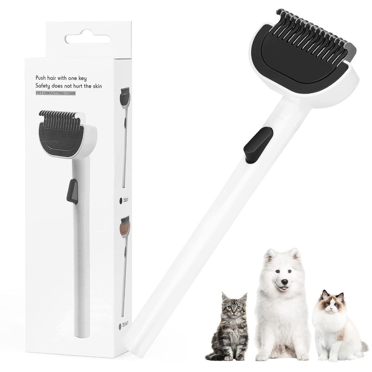 COMB FOR DETANGLING DOG AND CAT HAIR WITH BUTTON