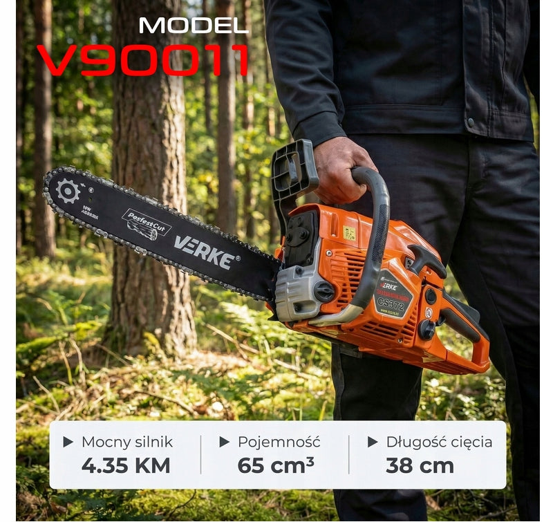 COMBUSTION SAW CHAINSAW FOR WOOD STRONG FOR GARDEN FOREST 4,35KM Engine displacement 65 cm³