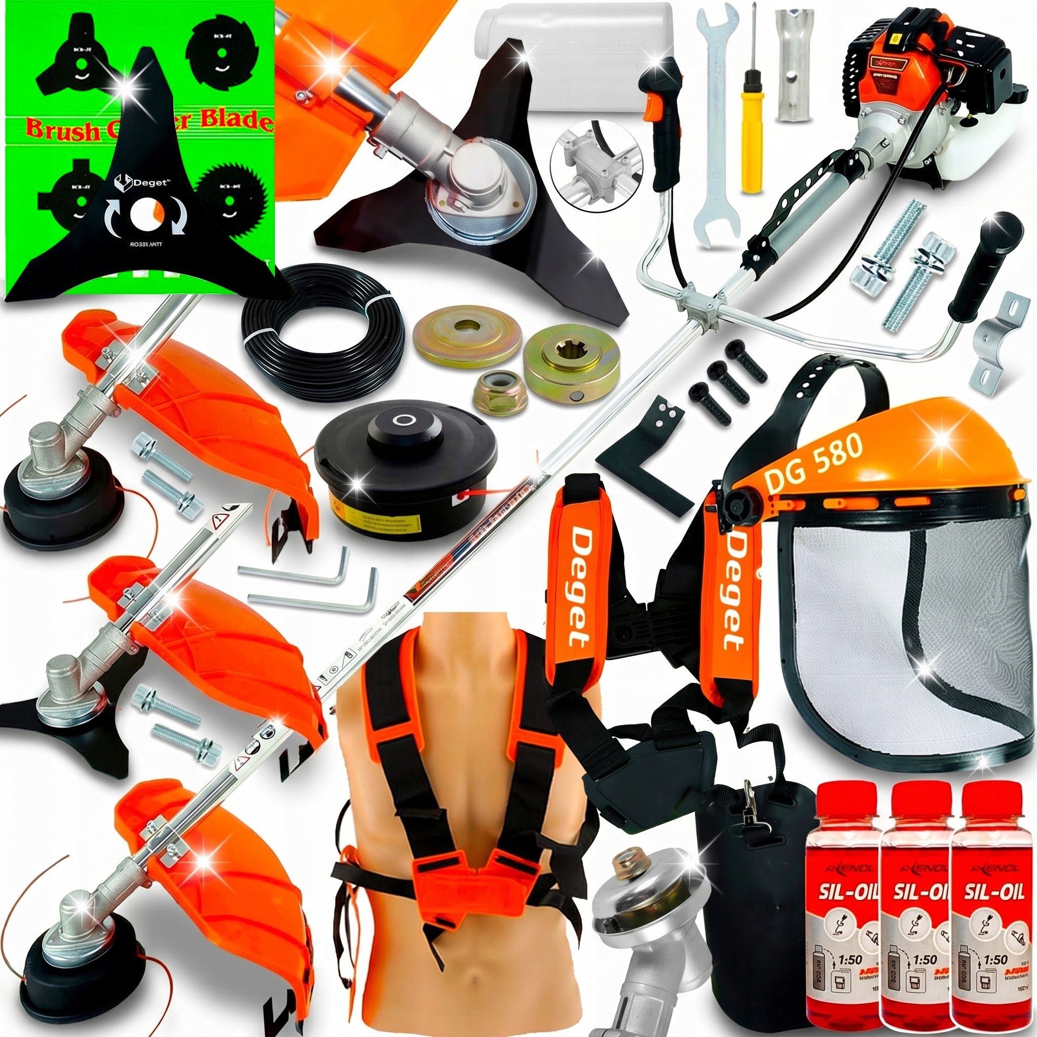 COMBUSTION SCYTHE DEGET DG580 BRUSH CUTTER + 3x OIL + TRIDENT DISC