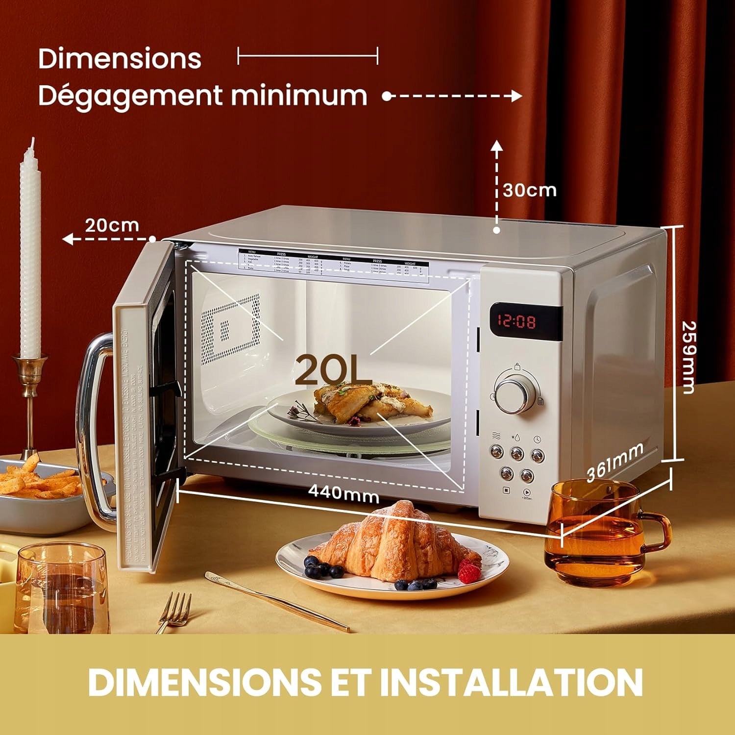 COMFEE' Microwave CMSRO 20DI CR retro 20L 800W cream 8 programs Model CMSRO 20 di cr