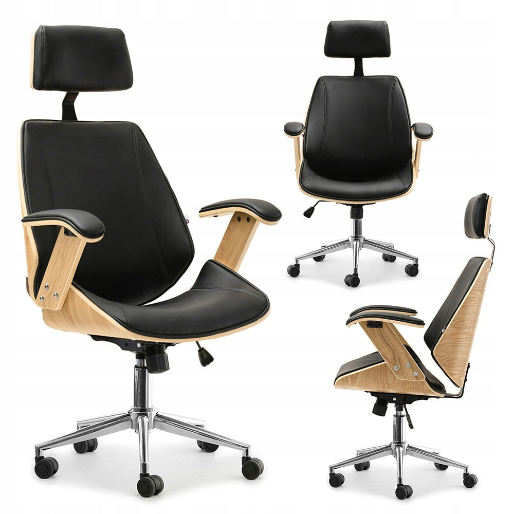 COMFORTABLE ARMCHAIR WITH HIGH BACKREST MADE OF BENT WOOD FRANK OAK BLACK FAUX LEATHER