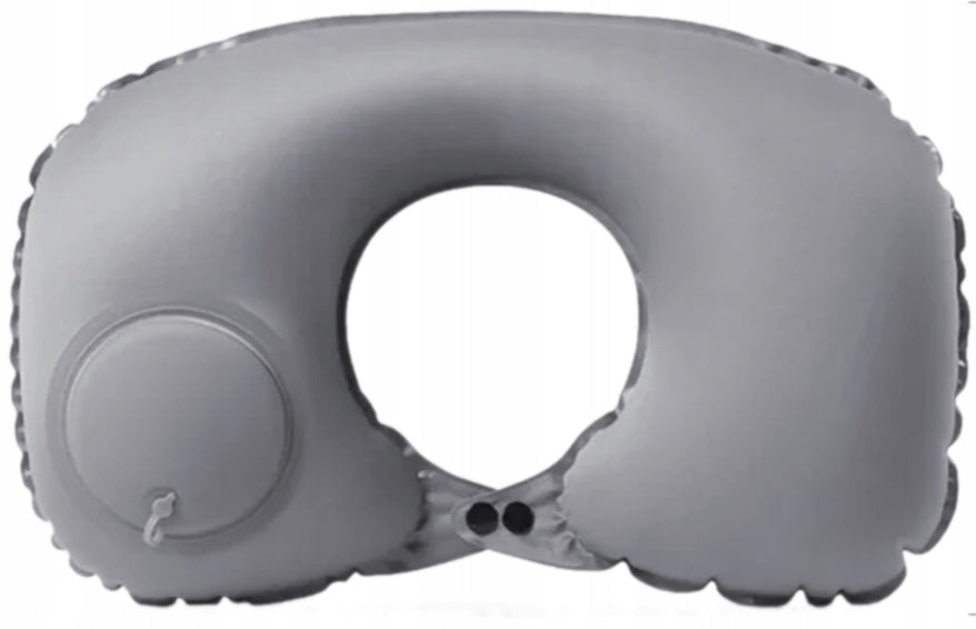COMFORTABLE CROISSANT TRAVEL PILLOW WITH BUILT-IN PUMP FOR CAR AIRPLANE Color gray