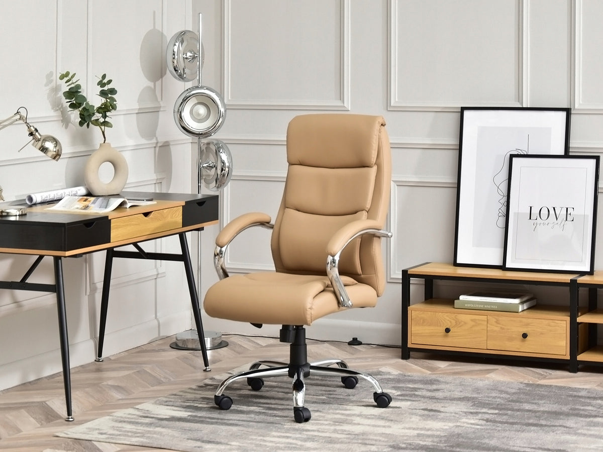 COMFORTABLE ELEGANT BEIGE ARMCHAIR FOR OFFICE LUX ECO-LEATHER LEG CHROME Manufacturer code 5907698680369